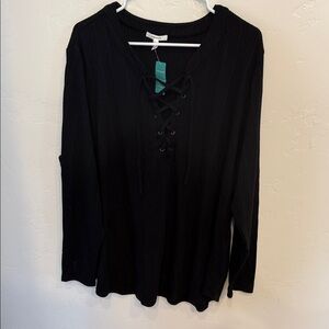Maurices Black Lace-Up Long Sleeve Top